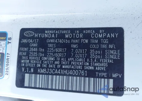 2017 Hyundai Tucson Se z USA, uszkodzony, nr VIN KM8J3CA4XHU400761
